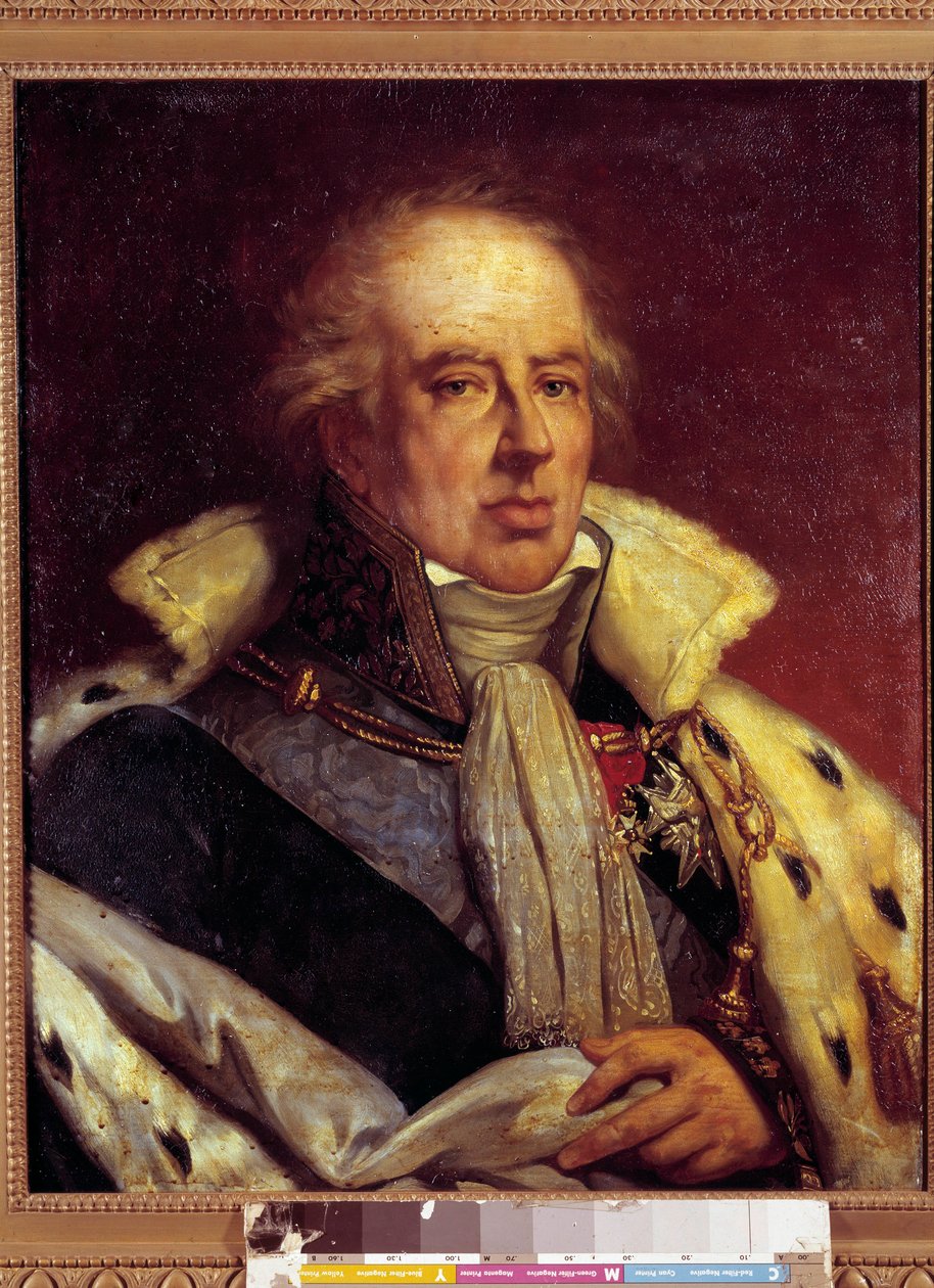 Porträt von Francois - Alexandre - Frederic, Herzog von La Rochefoucauld Liancourt, Ökonom (1747 - 1837) im Kostüm eines Pairs von Frankreich unter der Restauration. Versailles. Schlossmuseum von French School