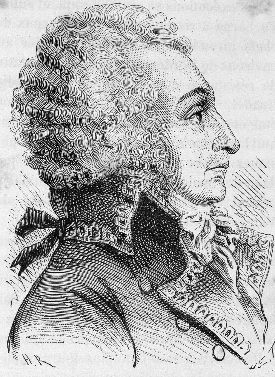 Porträt von General Alexandre Vicomte de Beauharnais (1760-1794), beschuldigt, Mainz 1793 schlecht verteidigt zu haben, wurde er guillotiniert - in „L