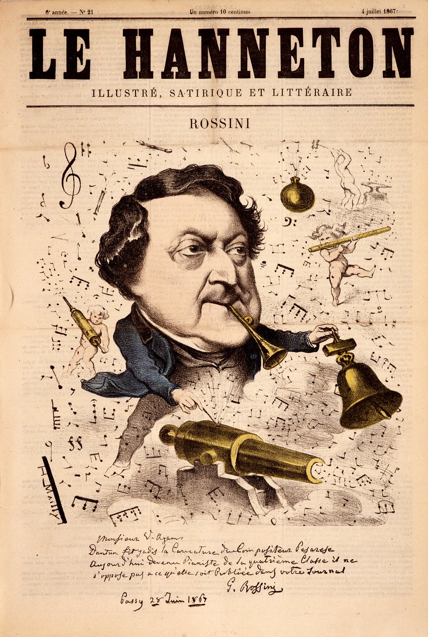 Porträt von Gioacchino Rossini (1792-1868) - in „Le Hanneton“ vom 04.07.1867 von French School