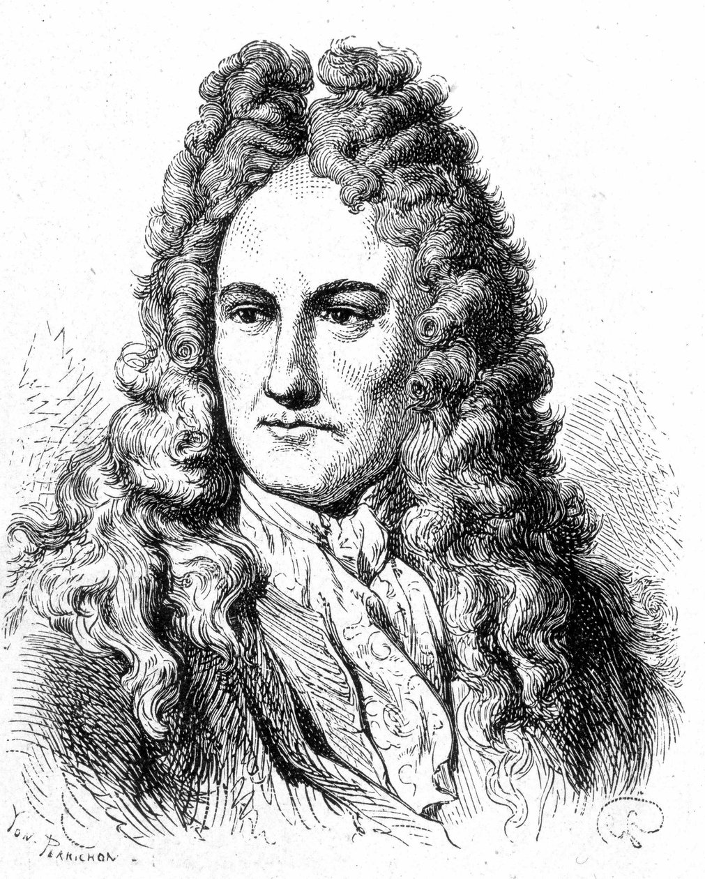 Porträt von Gottfried Wilhelm von Leibniz (1646 - 1716), deutscher Philosoph und Gelehrter - in „Album der Wissenschaft; berühmte Gelehrte; Große Entdeckungen“ 1896 von French School