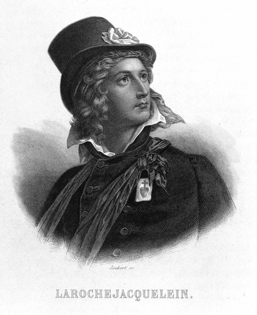 Porträt von Henri du Vergier, Graf von La Rochejaquelein (1772-1794). Er trägt auf der Brust die Insignien der Verkäufer. - in Revolution francaise von Thiers. 19. Jahrhundert von French School
