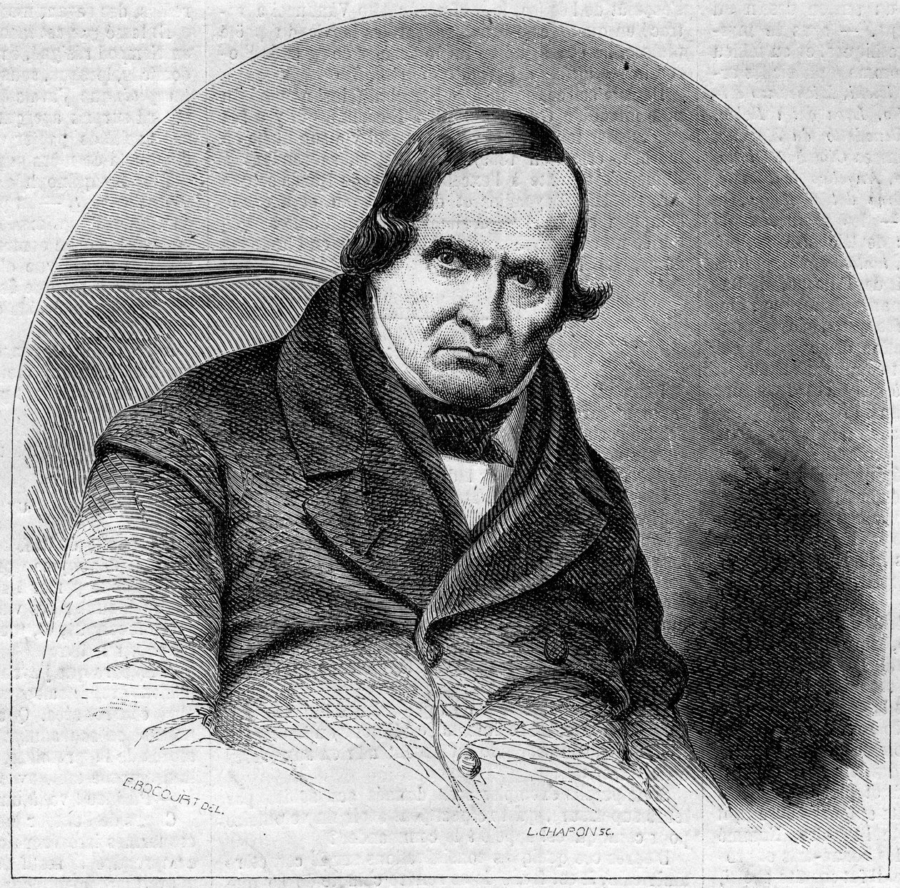 Porträt von Jean Baptiste (Giovanni Battista) Niccolini (1782-1861), italienischer Dichter. Gravur in „Le Monde Illustré“ Nr. 234 vom 5. Oktober von French School