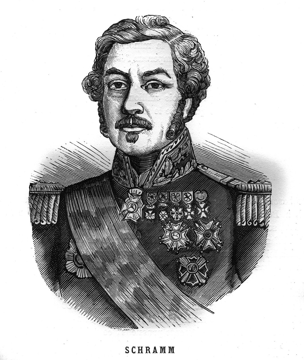 Porträt von Jean Paul Adam Schramm (1789-1884), französischer General. Gravur in „Les Illustrations De L