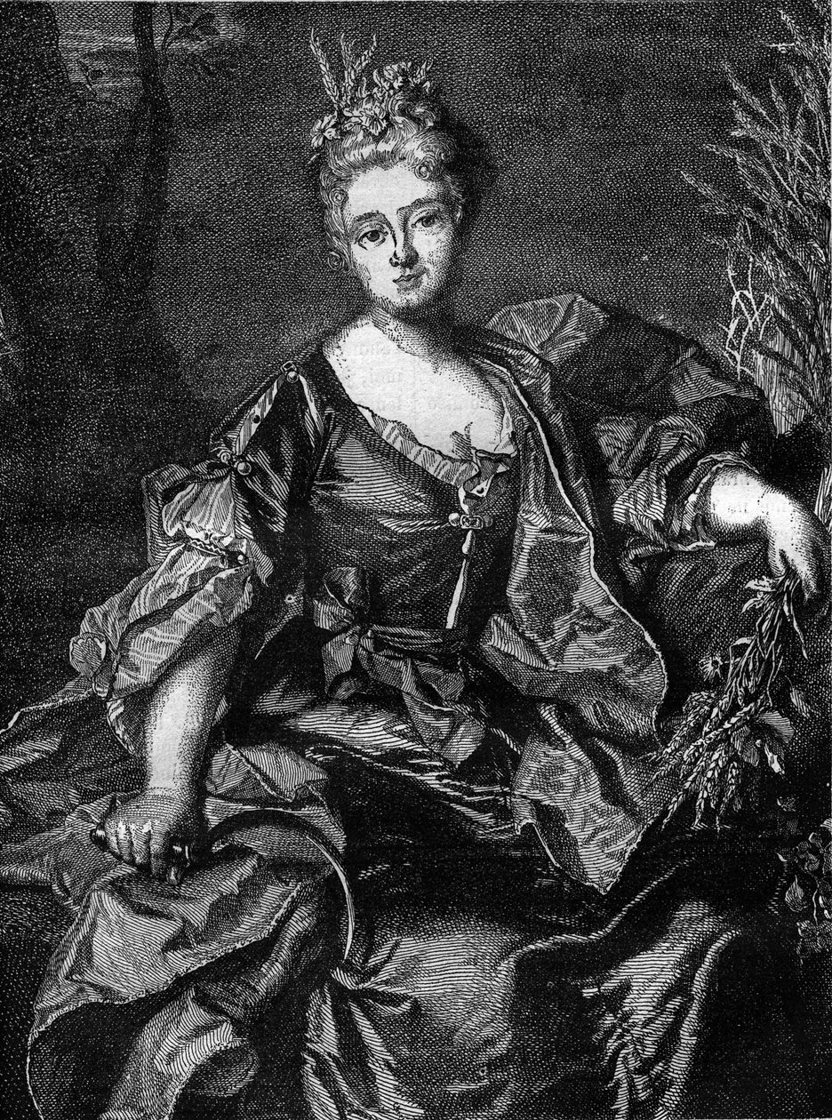 Porträt von Jeanne Becu, Gräfin (oder Madame) von Barry (1743-1793), letzte Mätresse von Ludwig XV., als Ceres, Göttin der Landwirtschaft. Gravur in „Histoire de la prostitution et de la débauche dans les peuples du globe depuis l