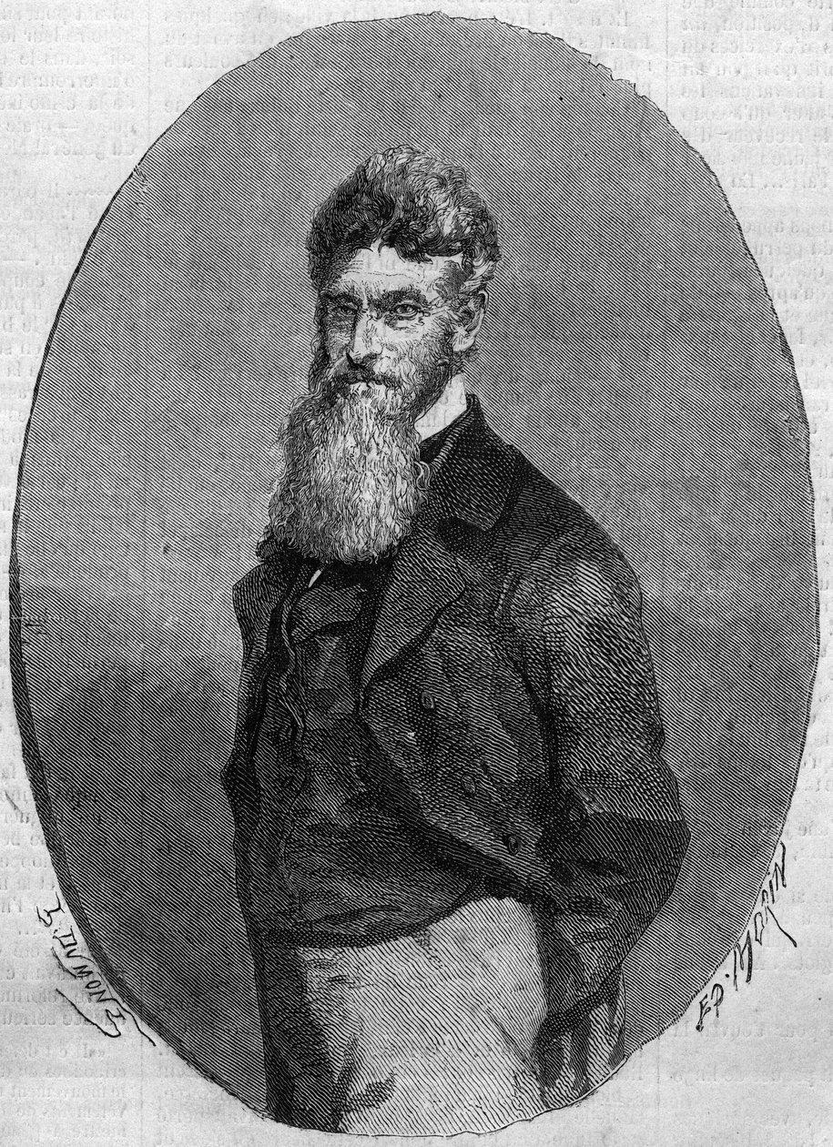 Porträt von John Brown (1800-1859), amerikanischer Aktivist gegen die Sklaverei. Gravur in „Le Monde Illustré“ Nr. 140 vom 17. Dezember 1859 von French School