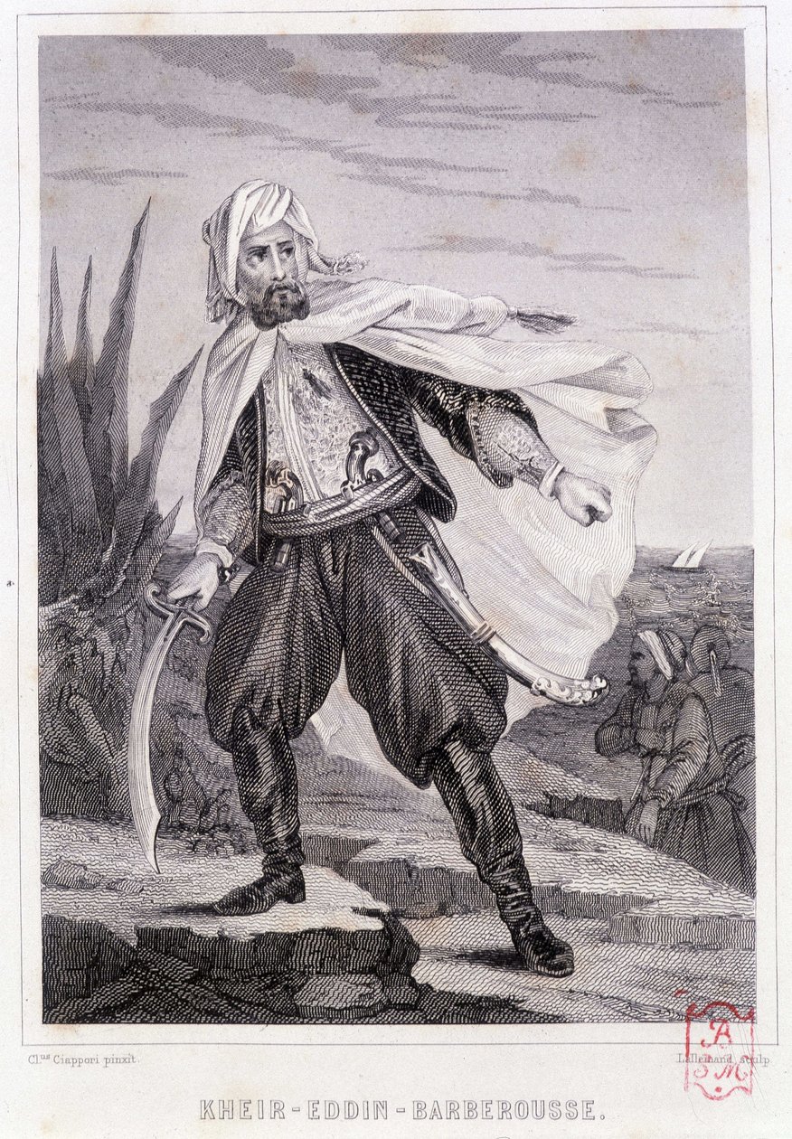 Porträt von Kheir-Eddin-Barbarossa, türkischer Pirat des 16. Jahrhunderts - aus „Histoire des pirates et corsaires de l