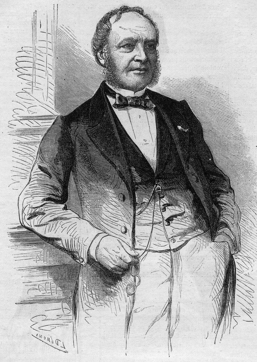 Porträt von Louis Christophe Francois Hachette, französischer Verleger. Gravur in „Le Monde Illustré“ Nr. 383 vom 13. August 1864 von French School