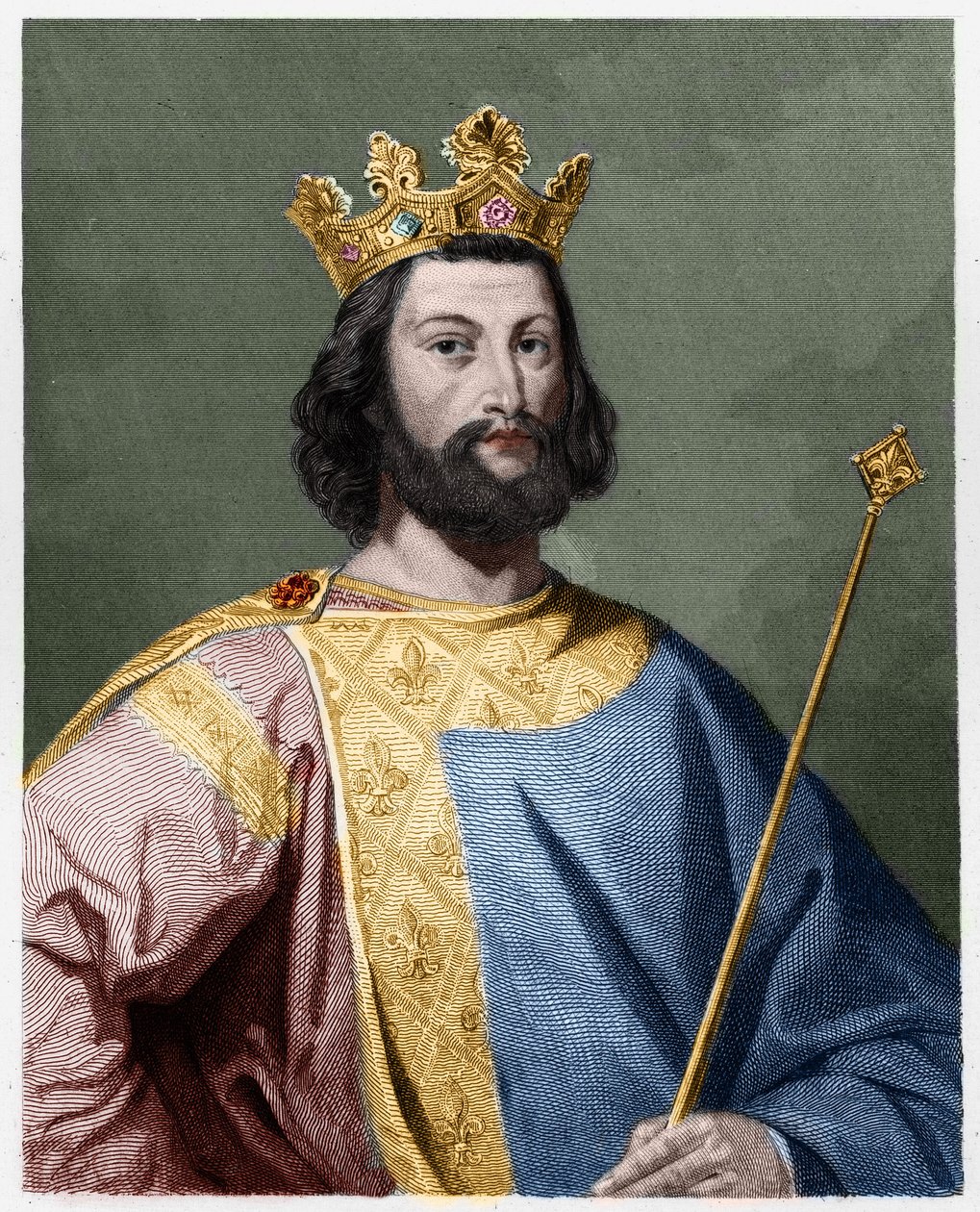 Porträt von Ludwig VII. dem Jüngeren (1120-1180), König von Frankreich - in „Histoire des Français“ von Lavallée, Gravur, sd. von French School