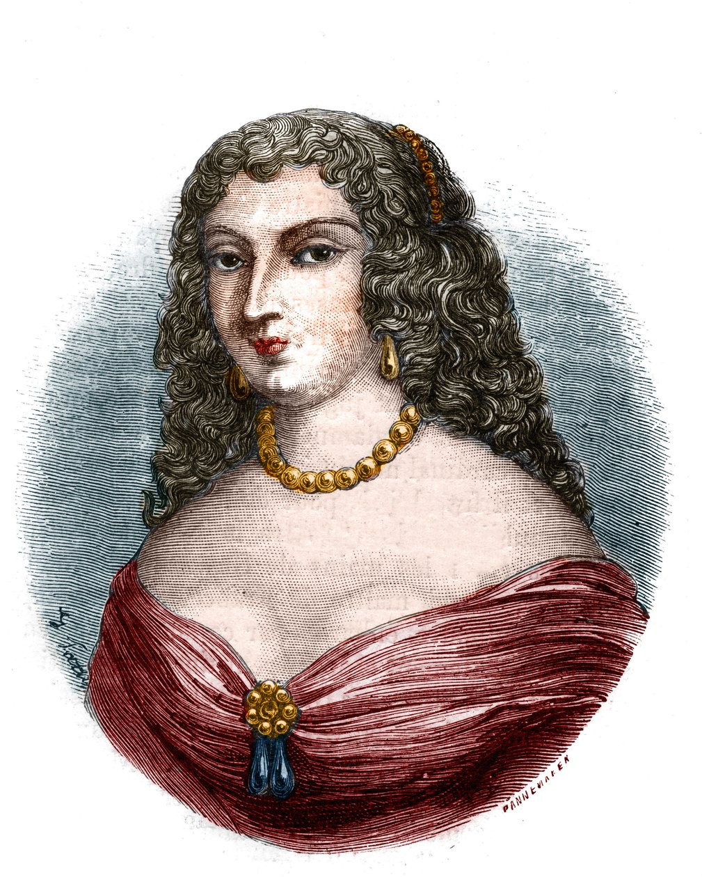 Porträt von Mademoiselle de la Fayette (Louise de La Fayette 1618-1665), Mätresse von König Ludwig XIII. In „Histoire des papes-kings-queens-et-empereurs à travers les siècles“ von Mau von French School