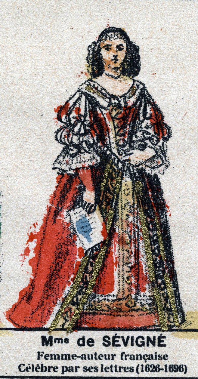 Porträt von Marie de Rabutin-Chantal (Rabutin Chantal), Marquise von Sevigne, bekannt als Madame de Sevigne (1626-1696). In "Galerie der Könige und Königinnen von Frankreich und berühmter Persönlichkeiten von 1643 bis 1895" Bild von Epinal. von French School