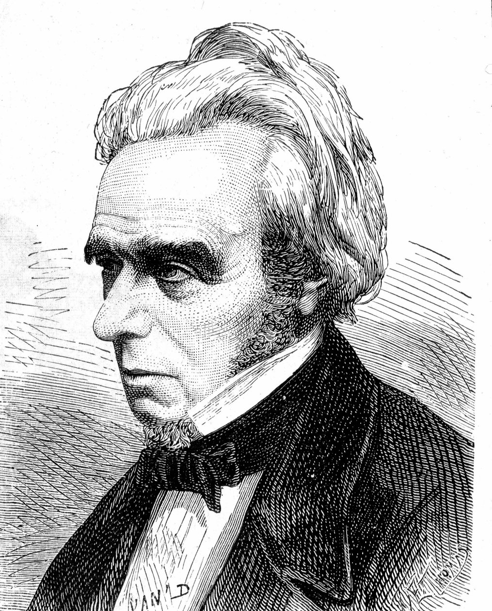 Porträt von Michel Faraday (1791 - 1867), britischer Physiker und Chemiker - im „Album der Wissenschaft; berühmte Wissenschaftler; Große Entdeckungen“ 1896. von French School