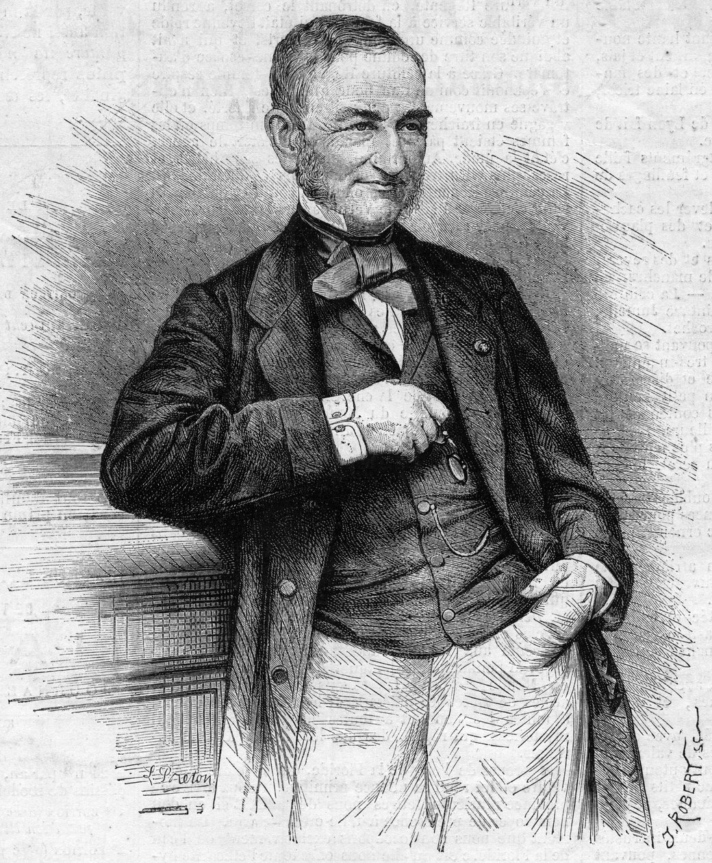 Porträt von Moreau Chaslon (Moreau-Chaslon), Präsident des Verwaltungsrats der Compagnie Generale des Omnibus (CGO). 19. Jahrhundert. Gravur in „Le Monde Illustré“ Nr. 660 vom 4. Dezember 1869. von French School