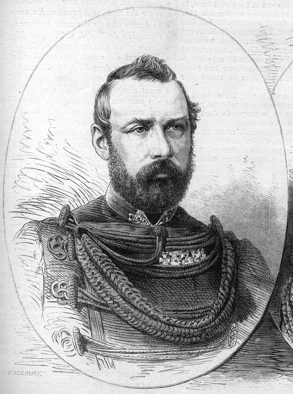Porträt von Oskar II. (1829-1907), König von Schweden und Norwegen. Gravur in „Le Monde Illustré“ Nr. 807 vom 28. September 1872 von French School