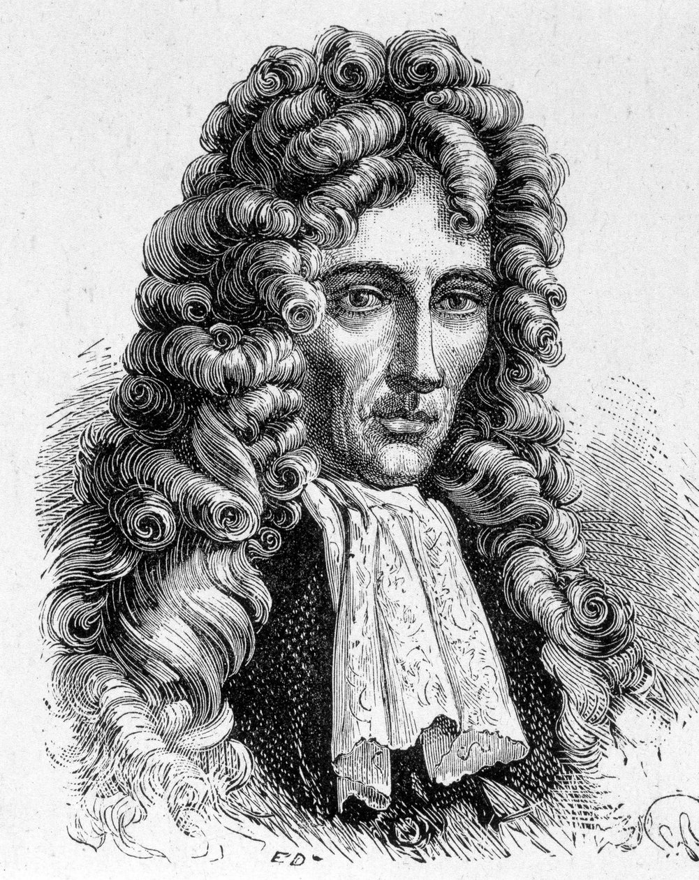 Porträt von Robert Boyle (1627 - 1691), irischer Physiker und Chemiker - im „Album der Wissenschaft; berühmte Wissenschaftler; Große Entdeckungen“ 1896. von French School