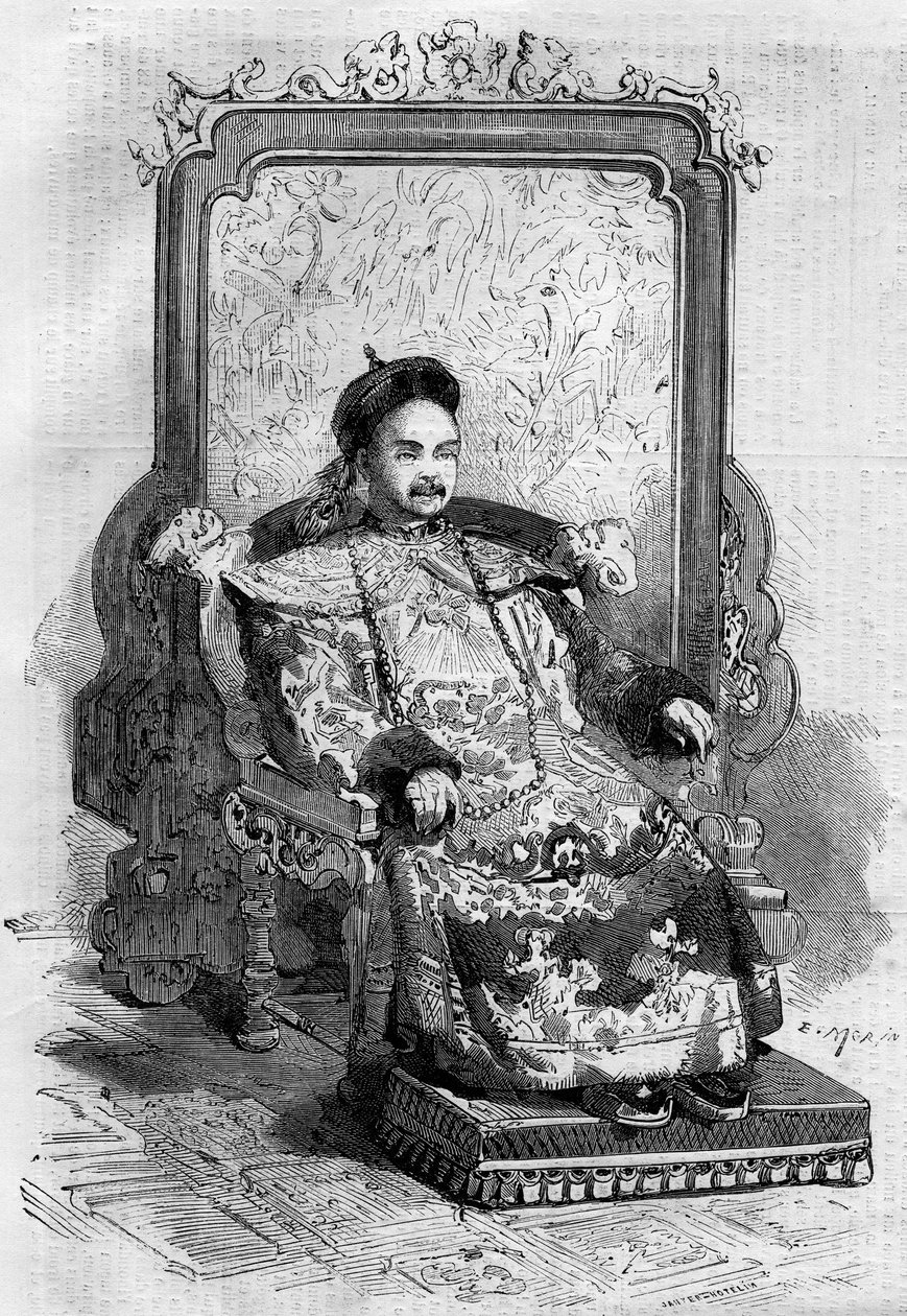 Porträt von Xianfeng (1831-1861), Kaiser von China der Qing-Dynastie. Gravur in „Le Monde Illustré“ Nr. 199 vom 2. Februar von French School