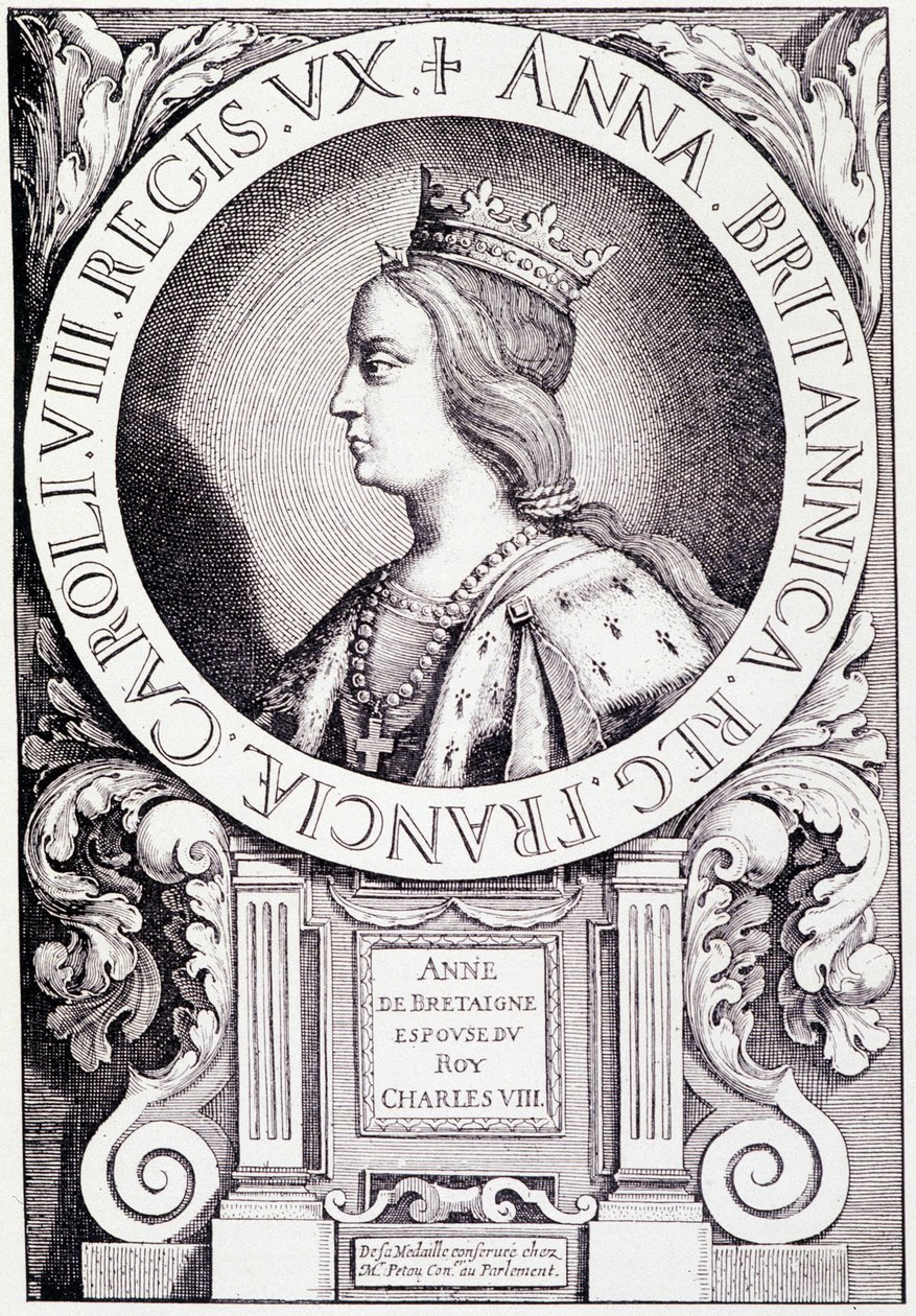 Porträt der Königin von Frankreich Anne de Bretagne (1477-1514). Gravur aus Louis XII et Anne de Bretagne von Paul Lacroix, ed. Georges Hurtrel von French School