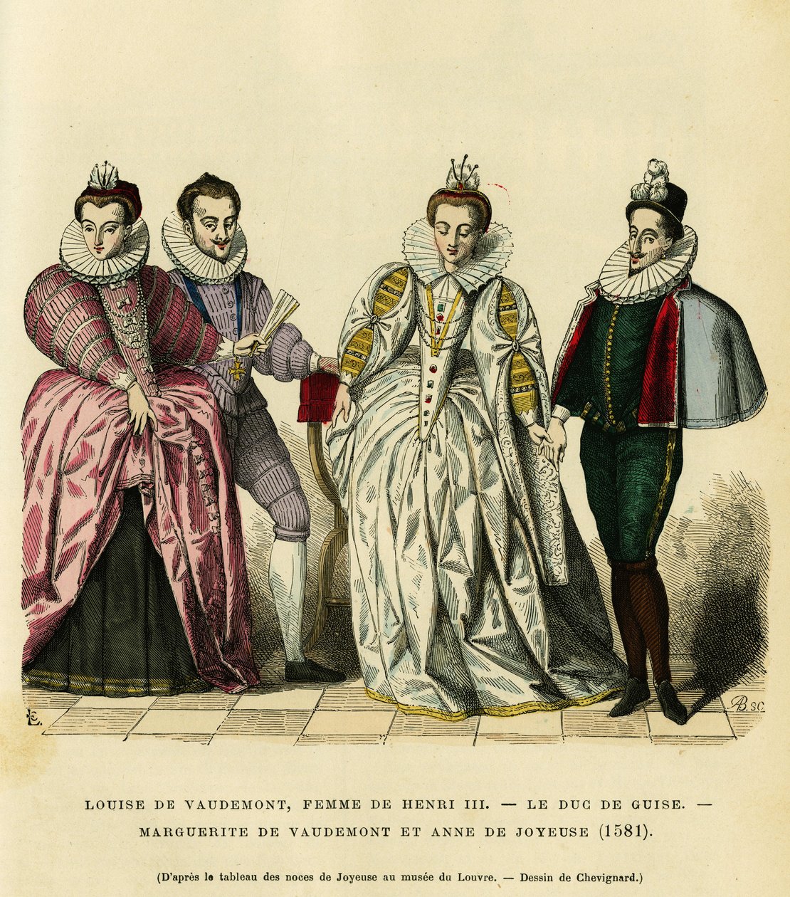 Porträts von 1581, von Louise de Vaudemont (1553-1601), Königin von Frankreich, Ehefrau von Heinrich III (1551-1589), des dritten Herzogs von Guise, Henri I, genannt der Balafré (1549-1588), von Marguerite von Lothringen (1564-1625), Tochter des Grafen von von French School
