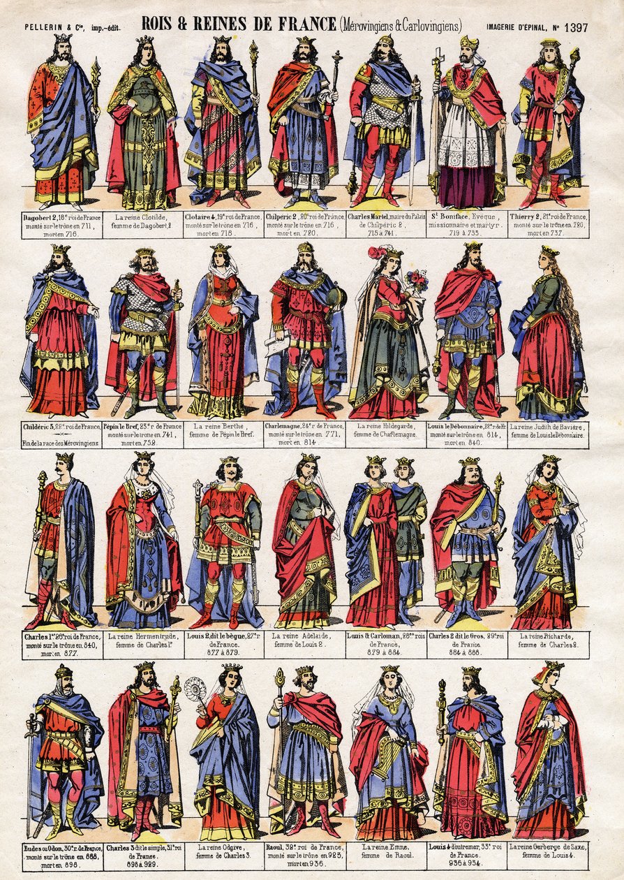 Porträts der Könige und Königinnen von Frankreich der Merowinger- und Karolinger-Dynastie von French School