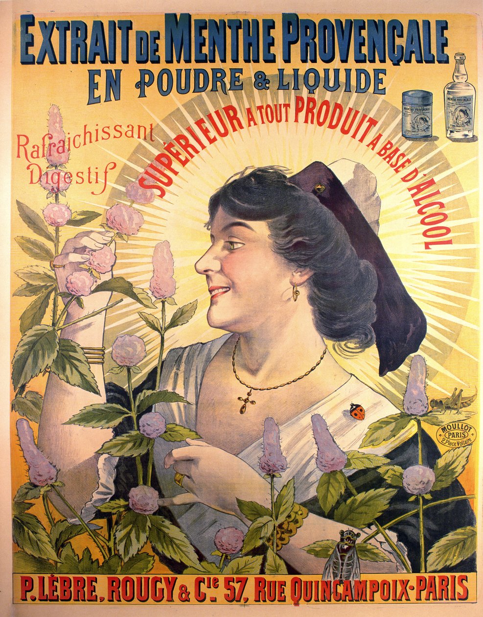 Plakat, das Extrait de Menthe Provencale, französischen Digestif, bewirbt von French School