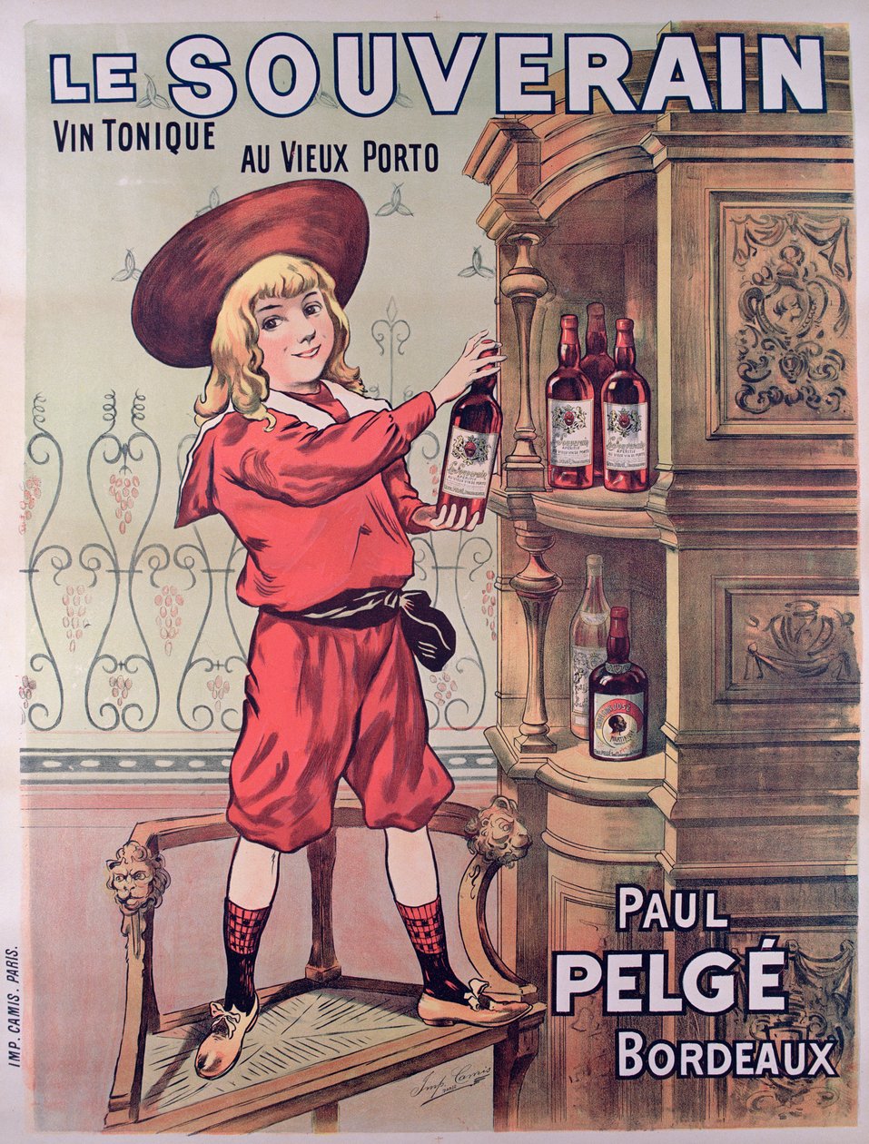 Plakat, das Le Souverain, französischen Tonic-Wein von Paul Pelge, bewirbt von French School