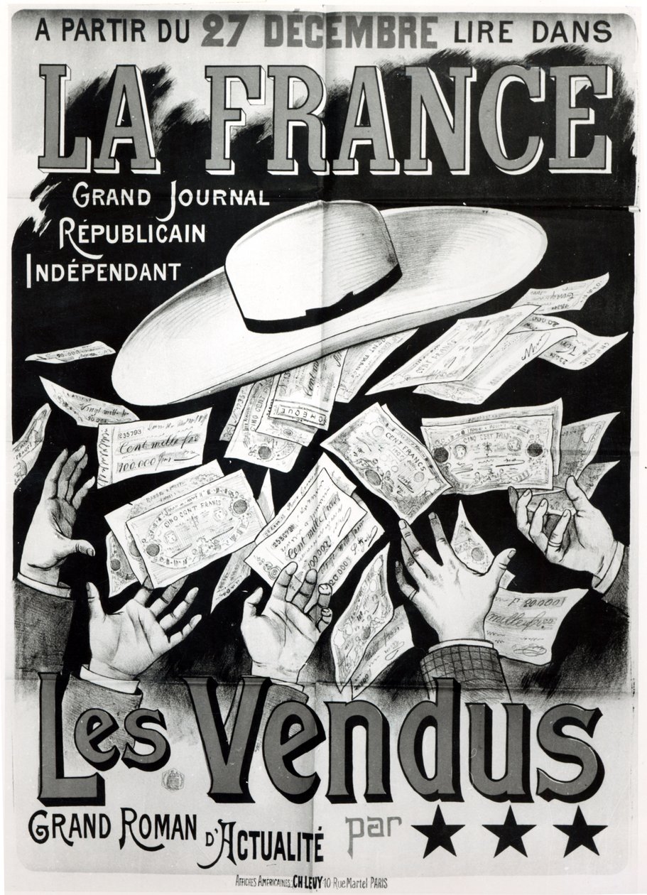 Plakat zur Werbung für den Roman Les Vendus über die Panama-Affäre, ca. 1892-95 von French School
