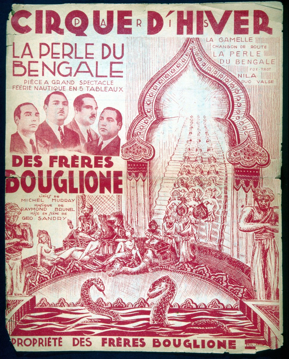 Plakat für die Show der Brüder Bouglione „Die Perle von Bengalen“ im Cirque d