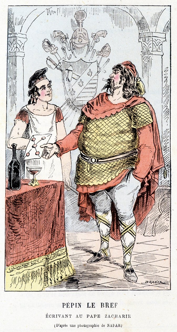 Pépin der Kurze schreibt an Papst Zacharias - in „Histoire de France Tintamarresque“ von Touchatout von French School