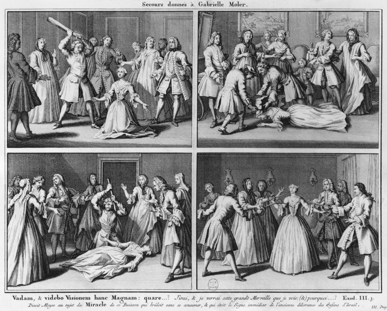 Praxis der Hilfeleistung für Gabrielle Moler, Illustration aus La verite des miracles de M. de Paris... von Louis Basile Carré de Montgeron, 1747, Köln von French School