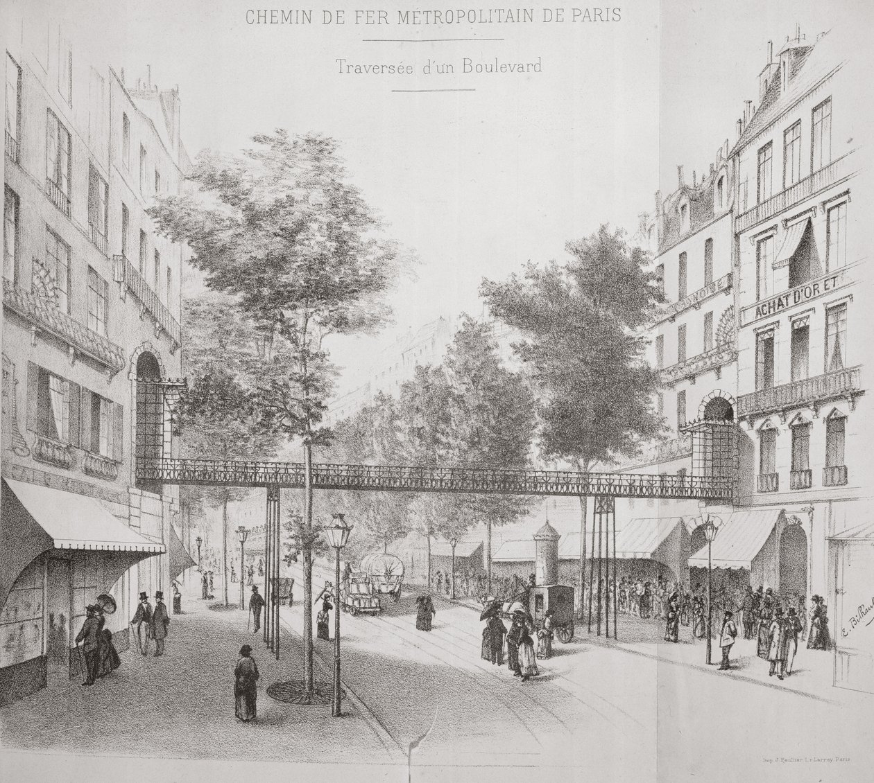 Projekt für ein Hochbahnsystem in Paris, 1886 von French School