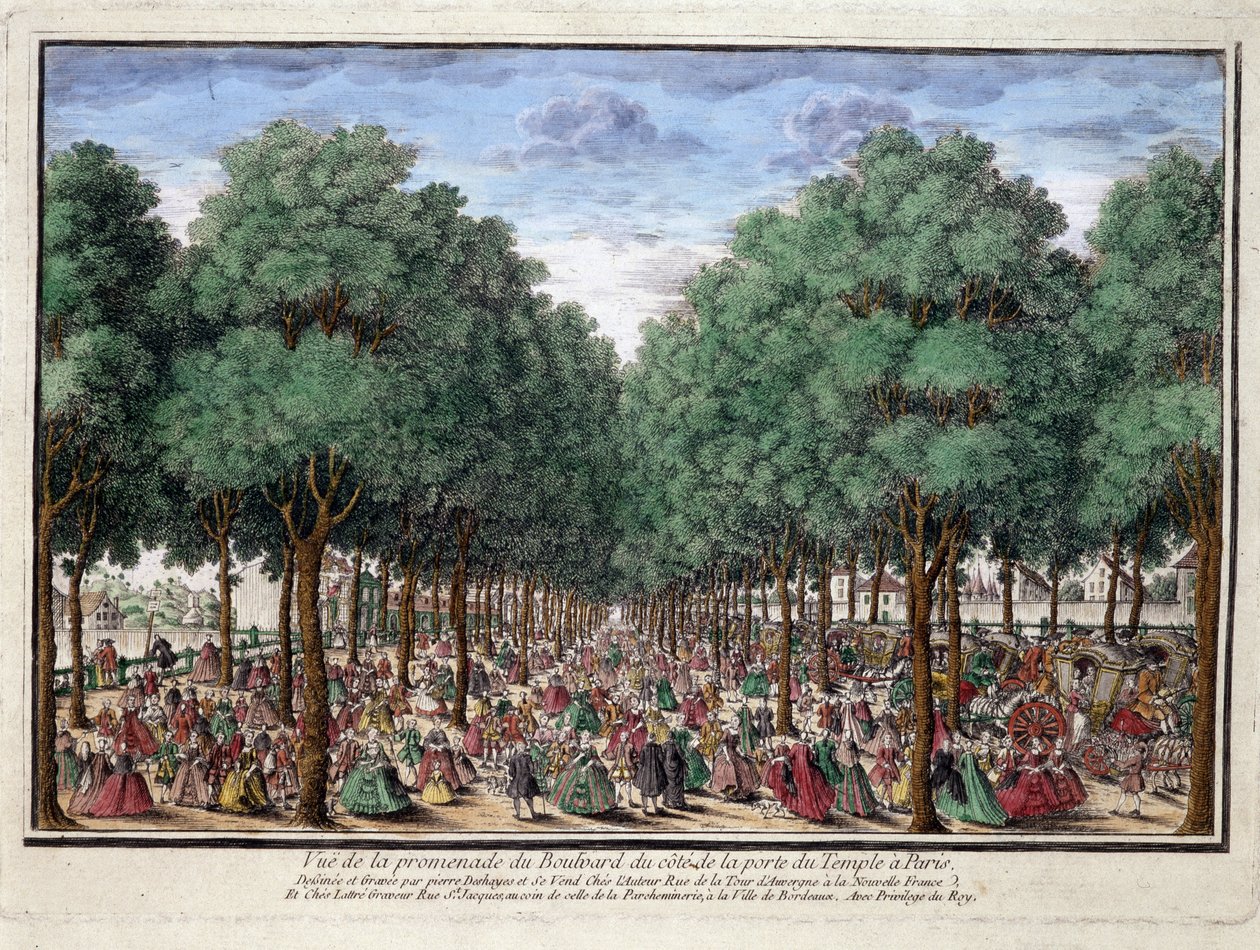 Promenade du Boulevard, Porte du Temple in Paris - Gravur von French School