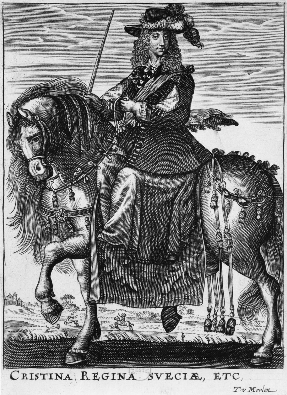 Königin Christina von Schweden (1626-89) zu Pferd von French School