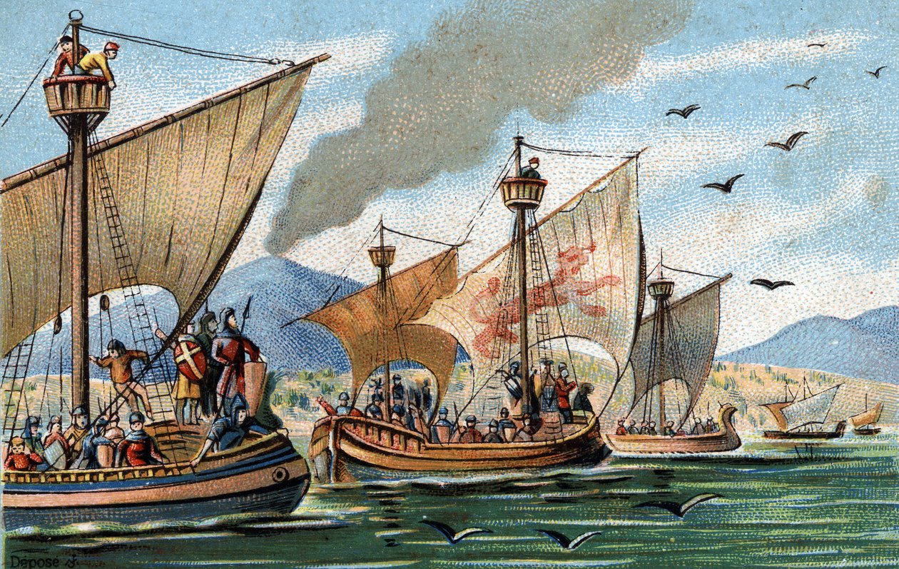 Rückeroberung Ost-Siziliens von den Arabern: Roger de Hauteville erobert Apulien und Kalabrien und vernichtet die Sarazenenflotte in Palermo von French School
