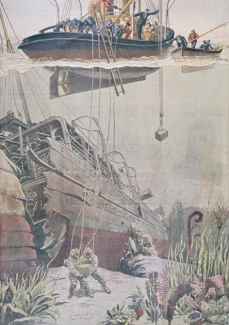 Bergung von Schätzen aus dem Wrack der Oceana, Illustration aus Le Petit Journal, 1912 von French School