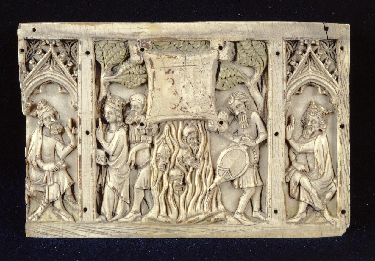 Relief, das Szenen aus dem Leben der hl. Katharina von Alexandria zeigt, ca. 1370-80 von French School
