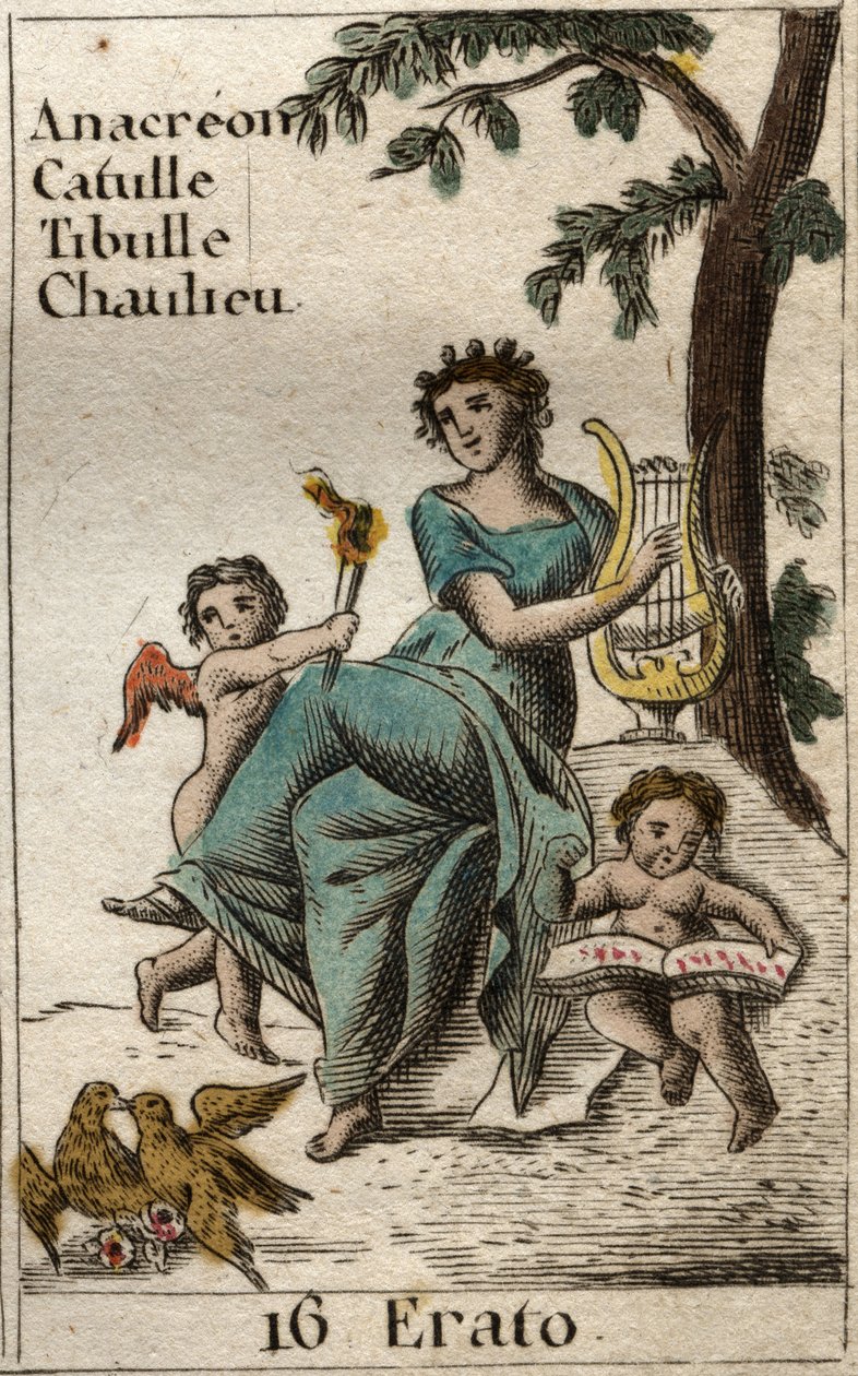 Darstellung von Erato, Muse der lyrischen Poesie, mit einer Lyra. Aus 