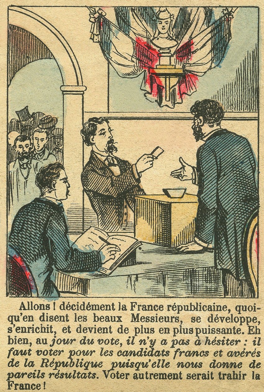 Die republikanische Frankreich verdiente die Stimme der Franzosen. Stich, in „Le Figaro, Beilage“, am 30.03.1889, Paris. Coll. Selva. von French School
