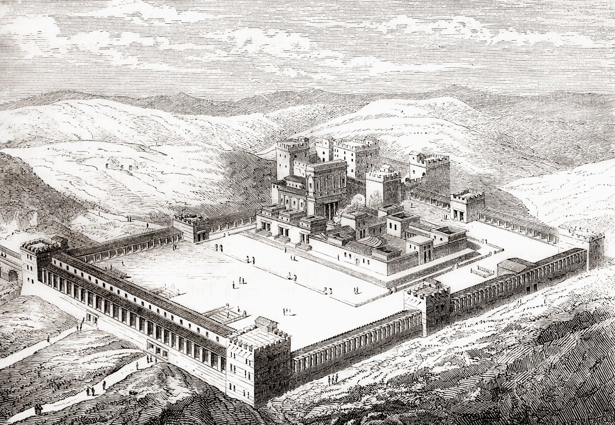 Wiederhergestellter Zweiter Tempel, der Salomos Tempel in Jerusalem ersetzte, aus Les Merveilles de la Science, veröffentlicht 1870 von French School