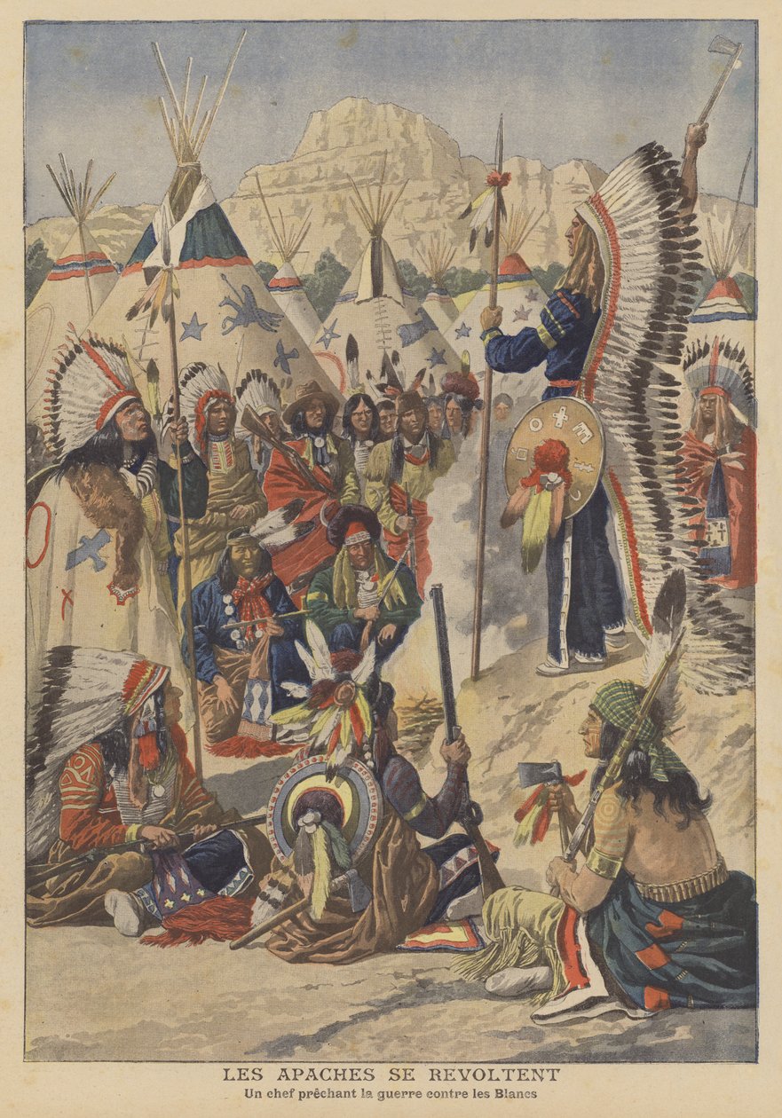 Aufstand der Apachen in Arizona (Farblithografie) von French School