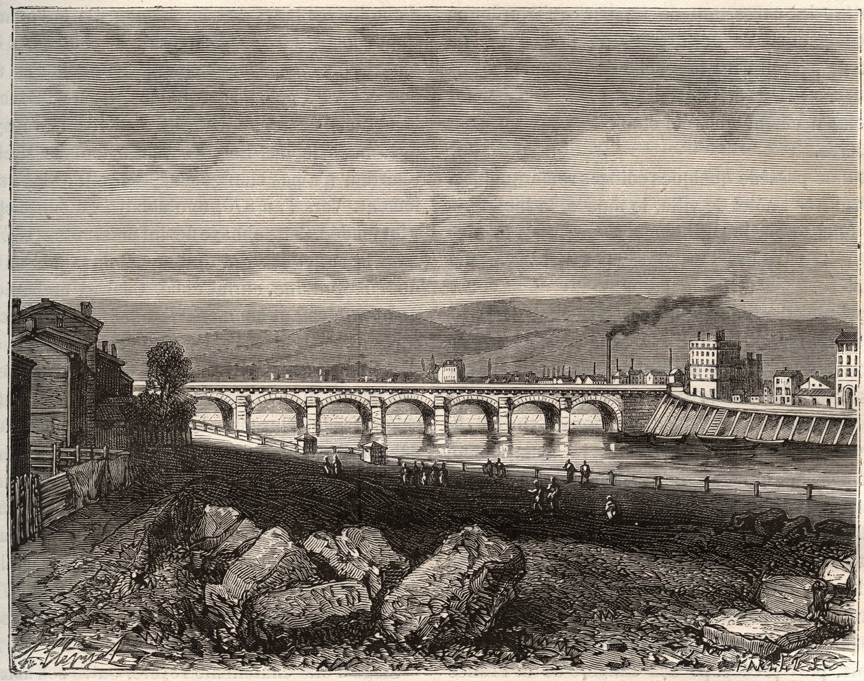 Roanne - Loire, in der Region Rhône-Alpes - Gravur in „La France illustrée: Geographie, Geschichte, statistische Verwaltung“ von V.-A. Malt-Brown. 1884 von French School