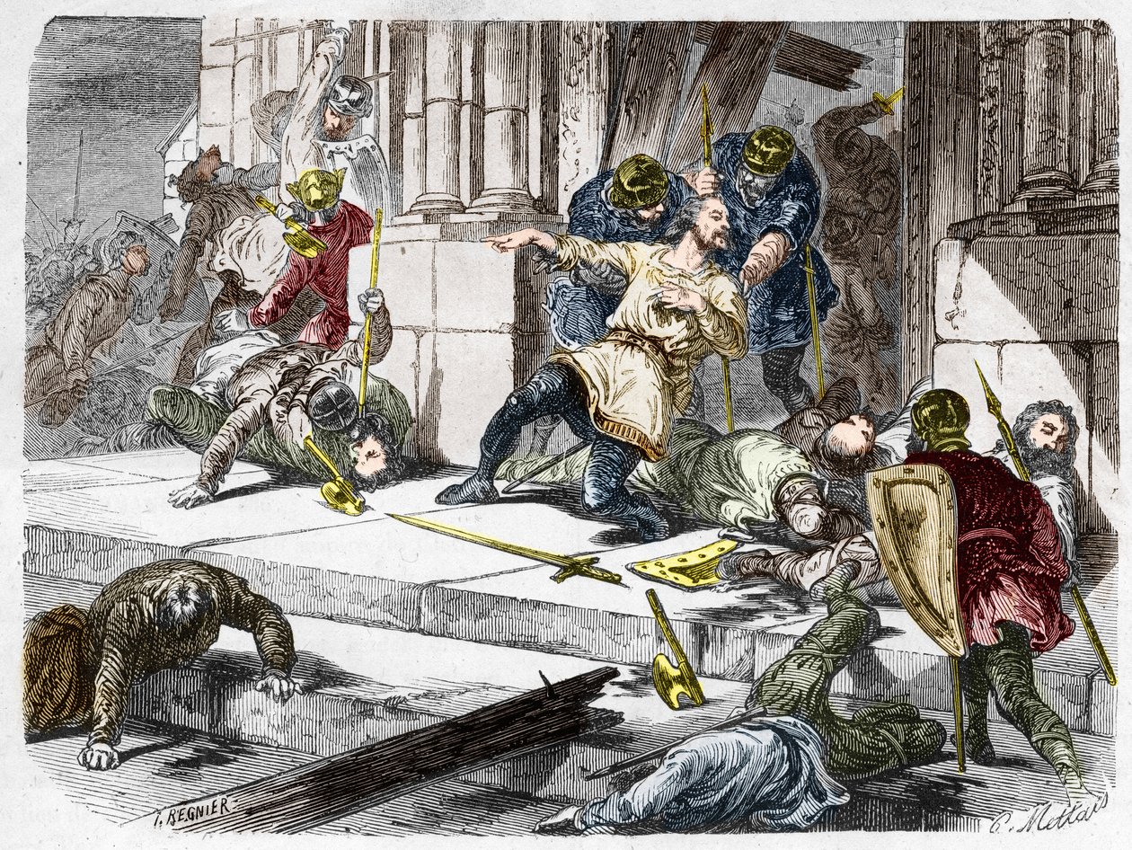 Robert der Starke, Herzog von Frankreich, während der Schlacht von Brissarthe, 866. Gravur in "Histoire De France En Cent Paintings" von Paul Lehugeur, 1891 von French School