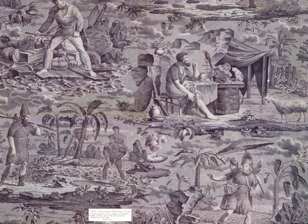Robinson Crusoe, nach einem Entwurf von F. Pieters, um 1815-20 (Rollenbedruckte Baumwolle) von French School