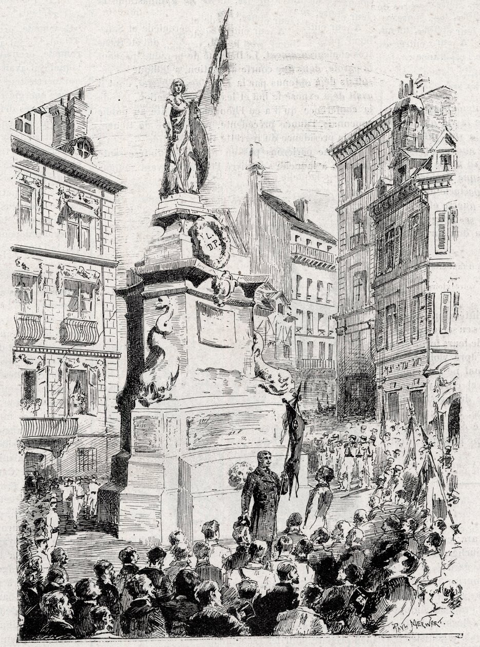 Rouen: Mitglieder der Liga der Patrioten vor der Statue von Jeanne d