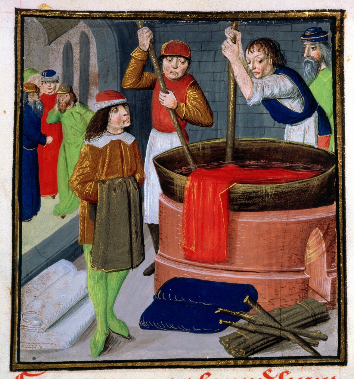 Stofffärben, aus Des Proprietes des Choses von Bartholomeus Anglicus von French School