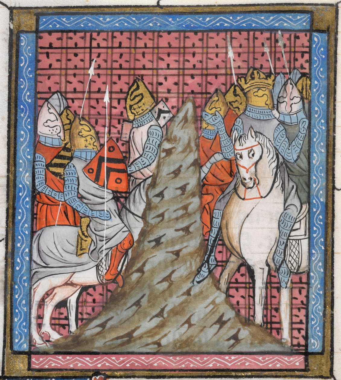 Detail einer Miniatur der Teilung einer Kreuzritterarmee beim Überqueren eines Berges, Illustration aus 