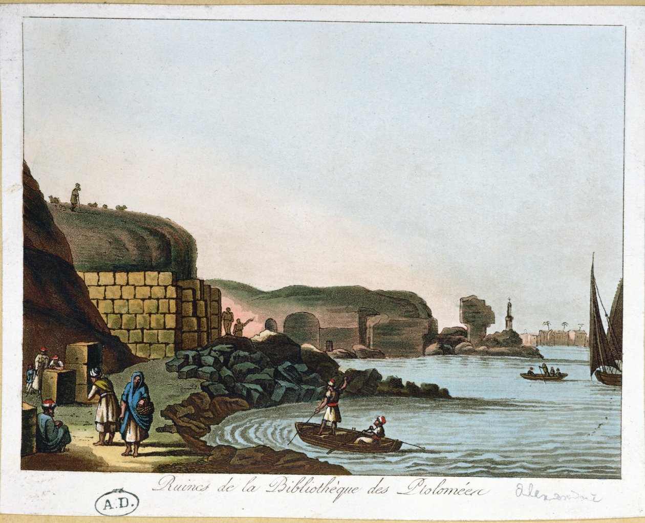 Ruinen der Ptolemäischen Bibliothek in Alexandria, Ägypten, 1811 von French School
