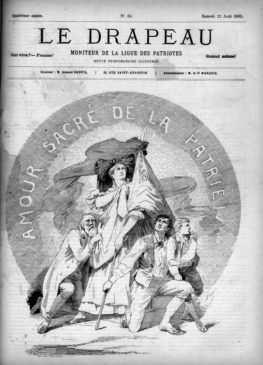 Heilige Liebe zum Vaterland - Titelblatt von „Die Flagge - Monitor der Liga der Patrioten“ - 22. August von French School