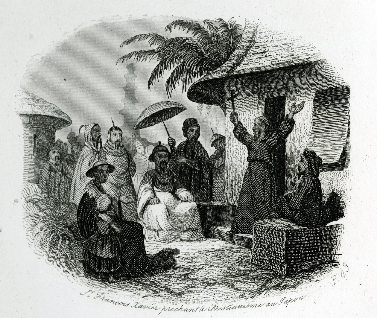 Der heilige Franz Xaver predigt das Christentum in Japan. Gravur zur Illustration der Geschichte und Beschreibung Japans von Pater de Charlevoix, A. Mame et Compagnie, Tours von French School