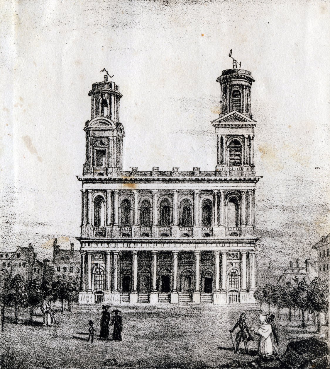 Kirche Saint-Sulpice, Paris - „Alphabet Picturesque des Monumens de Paris“ um 1840 (Gravur) von French School