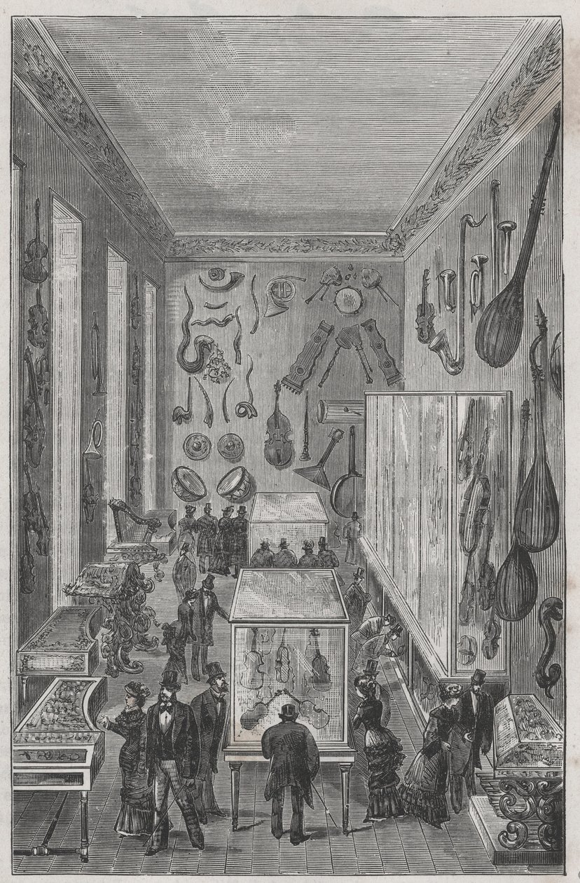 Saal des Museums des Konservatoriums für Musik in Paris - Gravur in „Sciences à la portée de tous - Physik und Chemie für alle“ von Alexis Clerc - Ende des 19. Jahrhunderts - Private Sammlung. von French School
