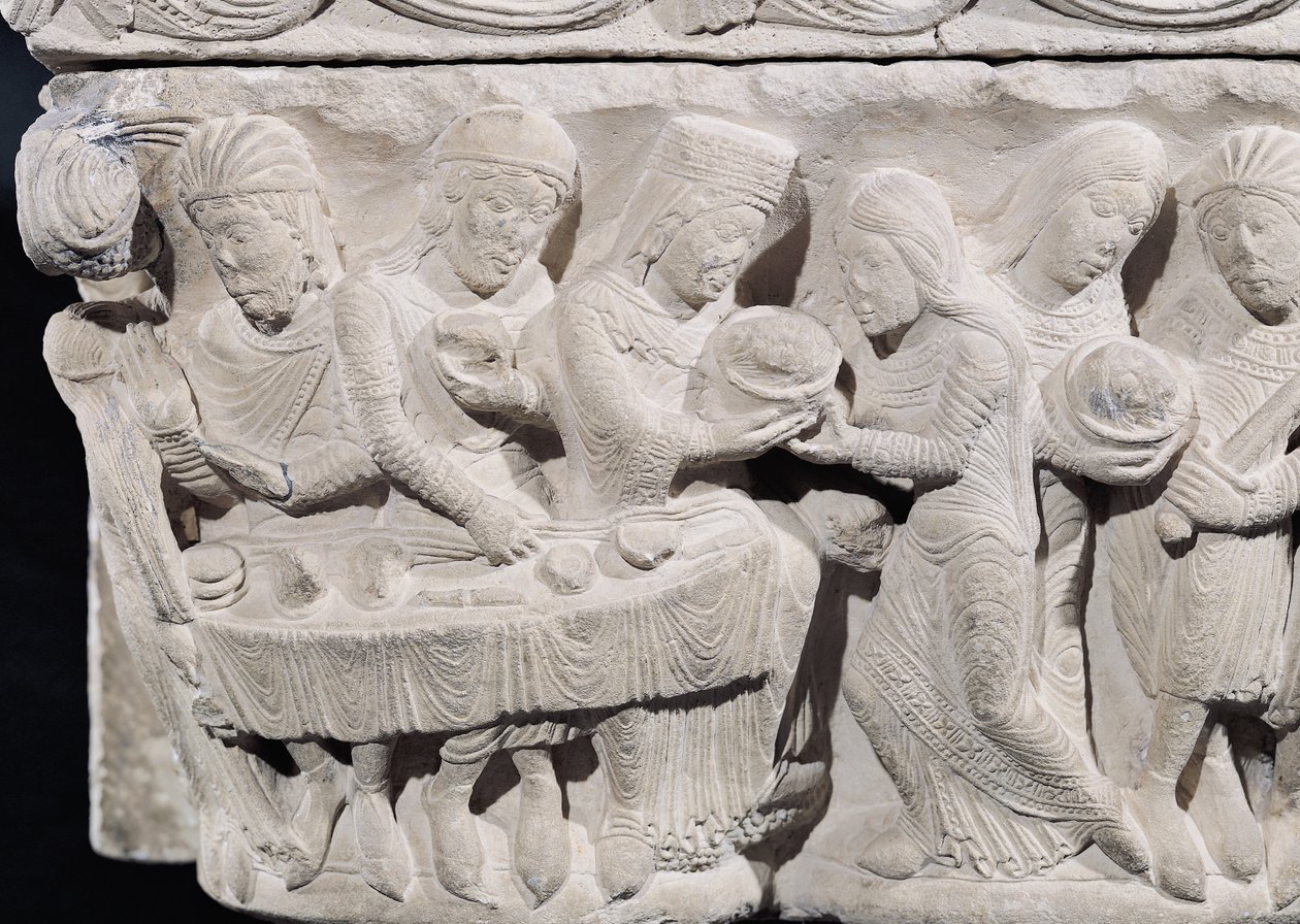 Salome präsentiert den Kopf von Johannes dem Täufer beim Fest des Herodes, Detail von einem Relief auf einem Kapitell (Detail) von French School